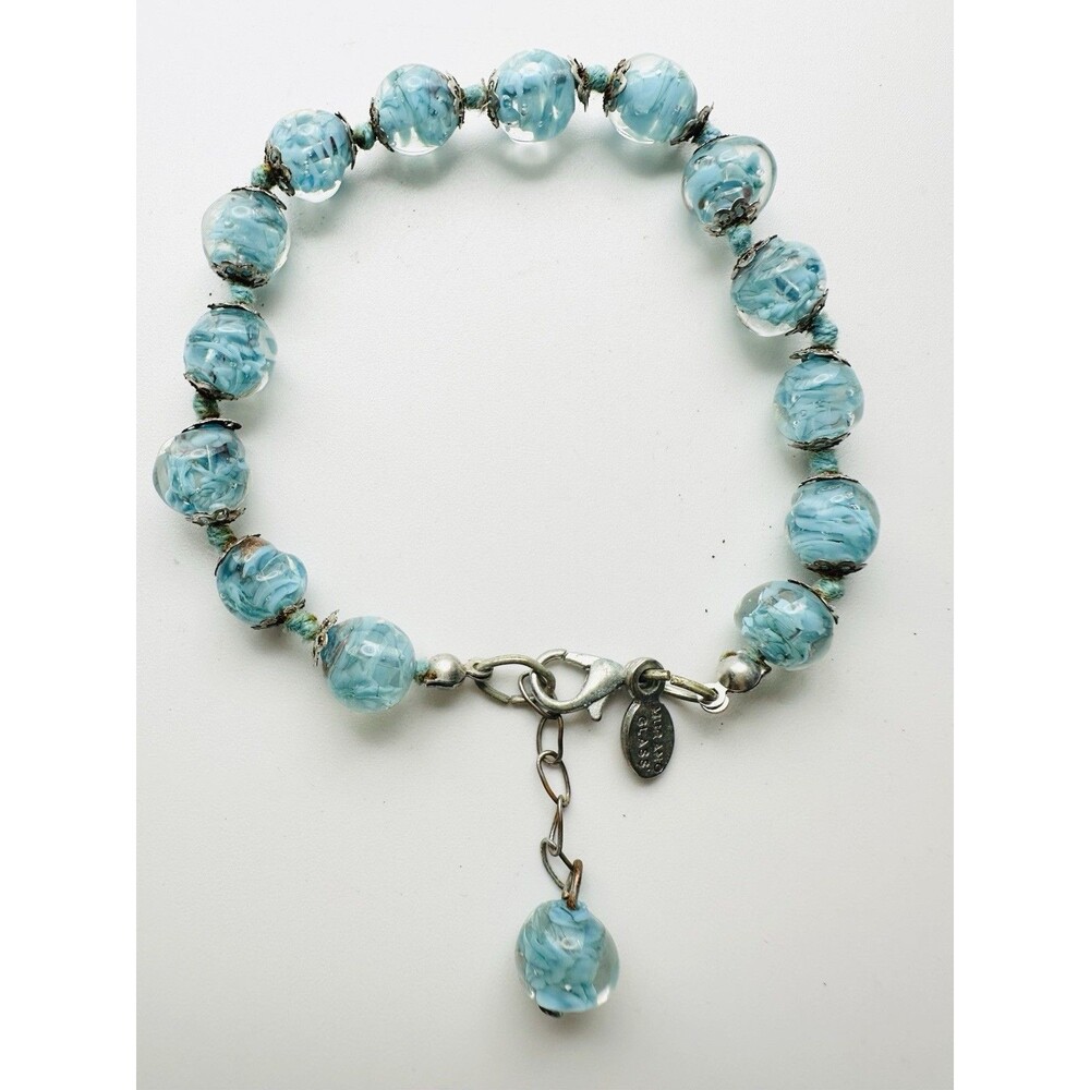 murano glass bead bracelet Silver Tone 9”